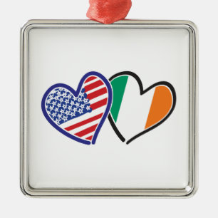 USA Ireland Heart Flags Metal Tree Decoration