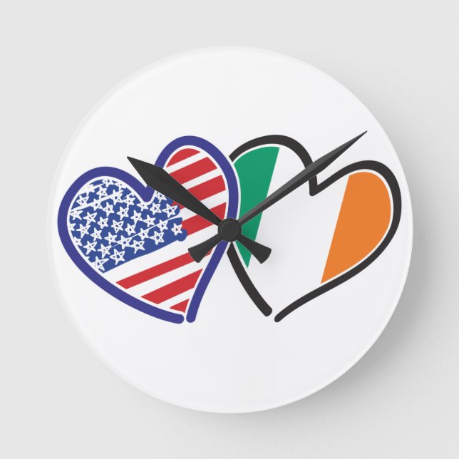USA Ireland Heart Flags Round Clock (Front)