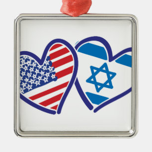 USA Israel Heart Flag Metal Tree Decoration