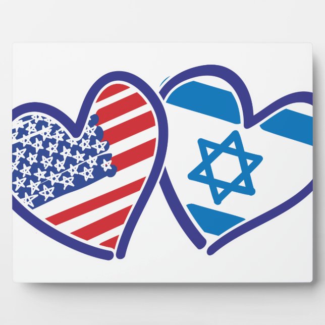 USA Israel Heart Flag Plaque (Front)