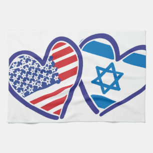 USA Israel Heart Flag Tea Towel