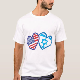 USA Israel Love Hearts T-Shirt