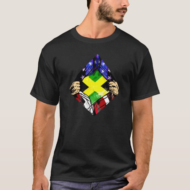 Usa Jamaica Flag Half American Half Jamaican Roots T-Shirt (Front)