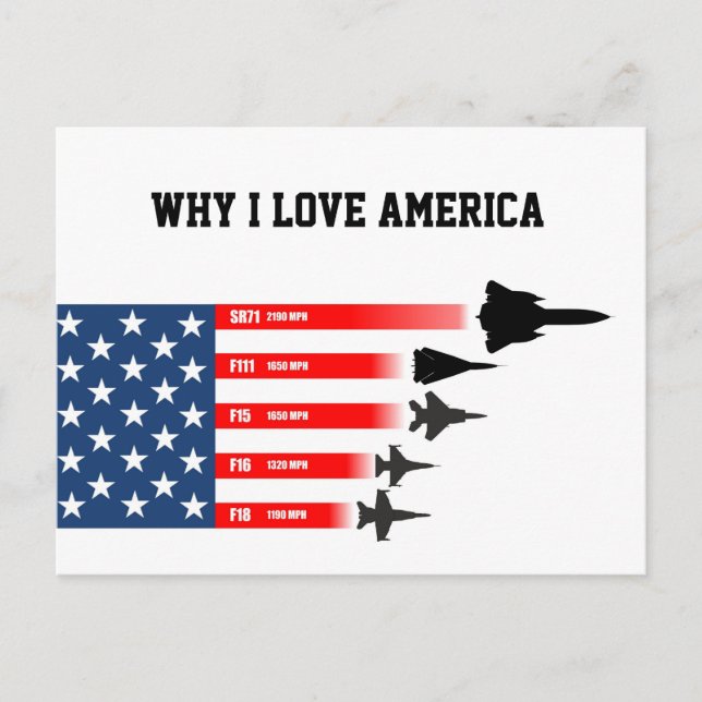 USA jet fighter aircraft: Reasons to love America Postcard (Front)