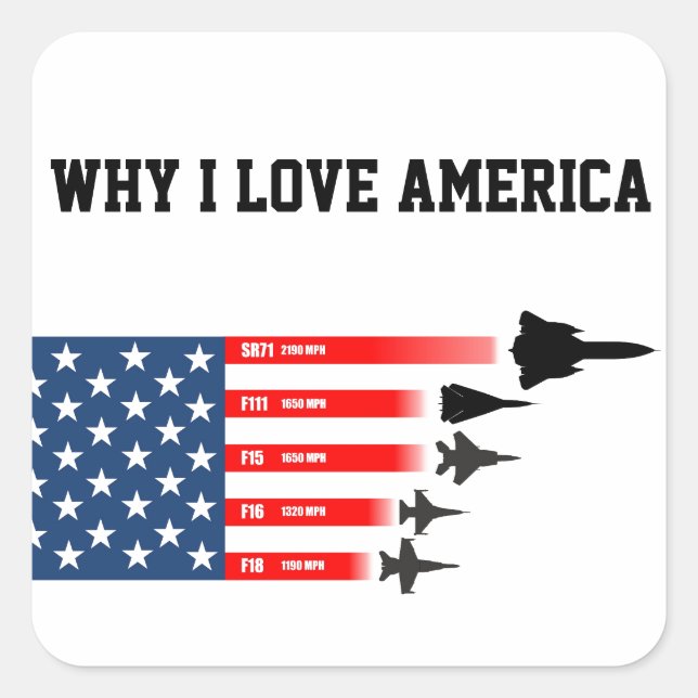 USA jet fighter aircraft: Reasons to love America Square Sticker (Front)