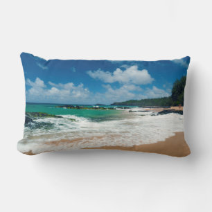 USA, Kauai, Hawaii. A Woman Strolls The Rocks Lumbar Cushion