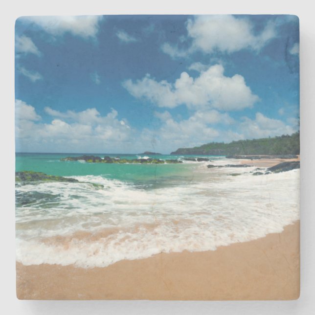 USA, Kauai, Hawaii. A Woman Strolls The Rocks Stone Coaster (Front)