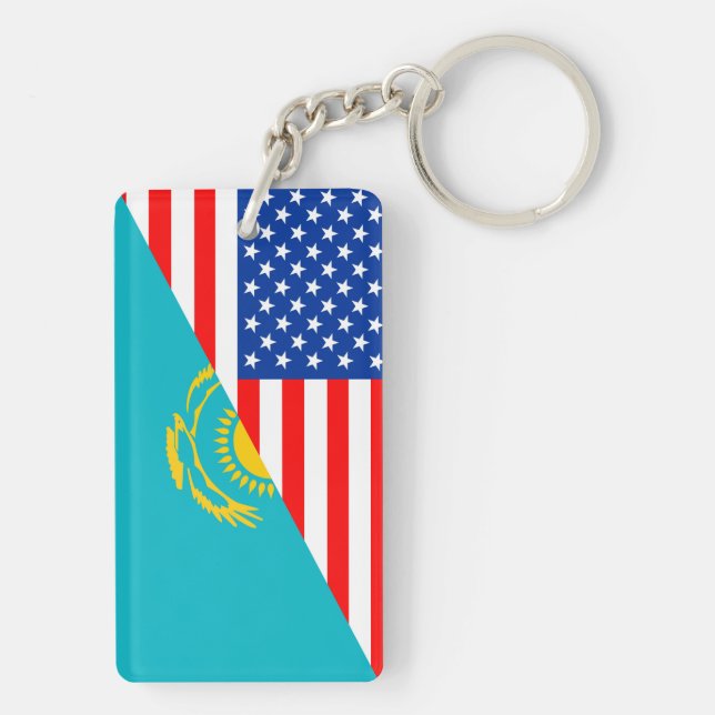 usa Kazakhstan country half flag america symbol Key Ring (Back)