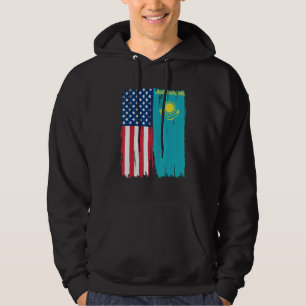 USA Kazakhstan Half american Flag Roots Hoodie