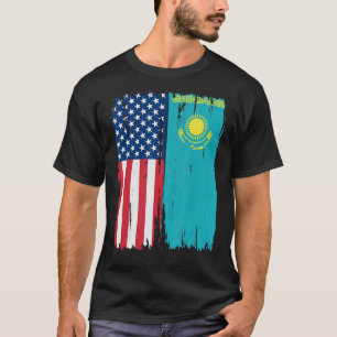 USA Kazakhstan Half american Flag Roots T-Shirt