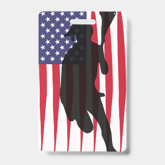 USA Lacrosse unlimited America flag lax player T-S ID Badge