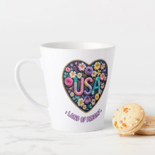 USA Land of Dreams Floral 3D Embroidery Art Latte Mug