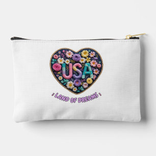USA Land of Dreams Floral Embroidery Art Accessory Pouch