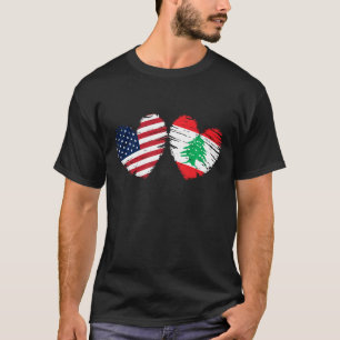 Usa Lebanon Flag Heart Valentines Day Lebanese Ame T-Shirt