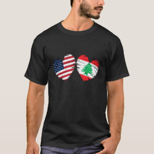 Usa Lebanon Flag Heart Valentines Day Lebanese Ame T-Shirt