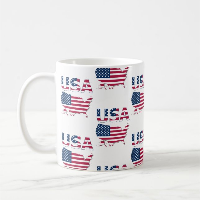 USA Lettering and Map on Flag Political Patriotic Coffee Mug (Left)