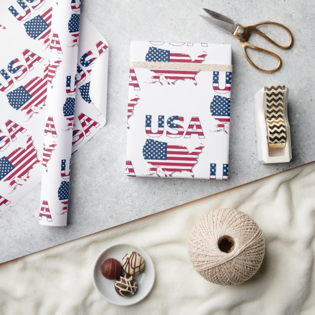 USA Lettering and Map on Flag Political Patriotic Wrapping Paper (Crafts)