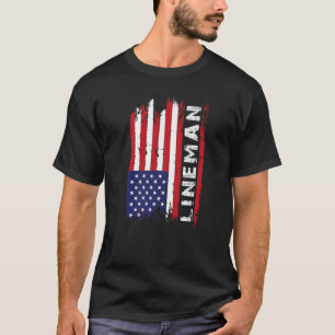 USA Lineman 4th of July American Football Flag   T-Shirt