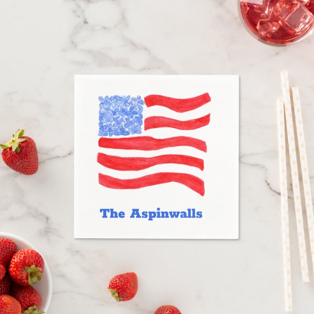 USA Loose Watercolor American Flag Paper Napkin (Insitu)