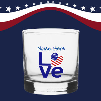 USA LOVE Blue Personalised Whiskey Glass