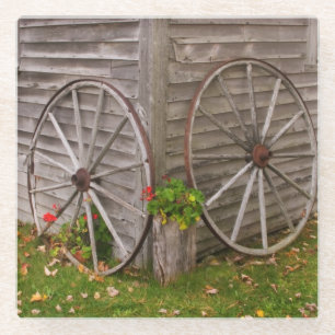 USA, Main. Wagon Wheels Glass Coaster