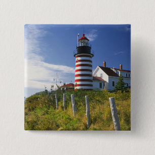 USA, Maine, Lubec. West Quoddy Head Lighthouse 15 Cm Square Badge