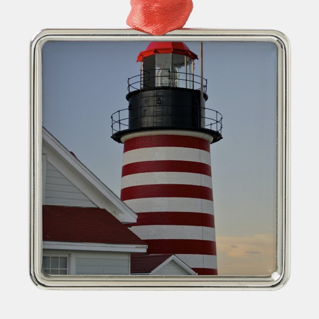 USA, Maine, Lubec. West Quoddy Head Lighthouse, Metal Tree Decoration (Front)