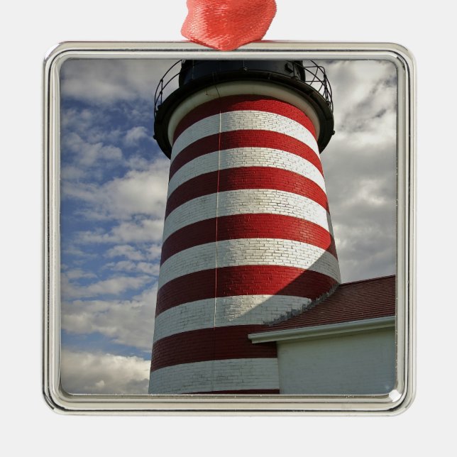 USA, Maine, Lubec. West Quoddy Head LIghthouse Metal Tree Decoration (Front)