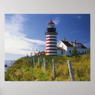 USA, Maine, Lubec. West Quoddy Head Lighthouse Poster