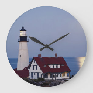 USA, Maine, Portland, Cape Elizabeth, Lighthouse Large Clock