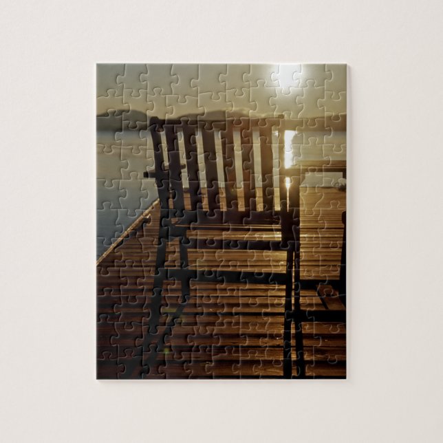USA, Maine, Rockwood. A chair with a view of Jigsaw Puzzle (Vertical)