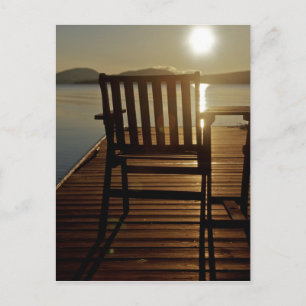 USA, Maine, Rockwood. A chair with a view of Postcard