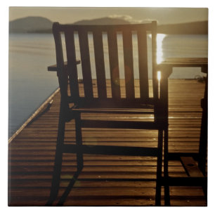 USA, Maine, Rockwood. A chair with a view of Tile