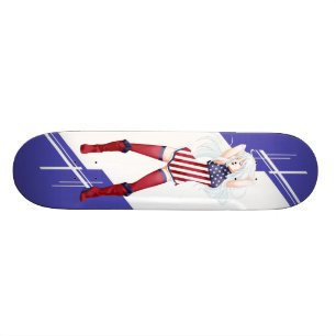 USA Manga girl dressed in Flag - America Skateboard