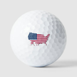 USA Map and Flag Red White and Blue Stripes Stars Golf Balls