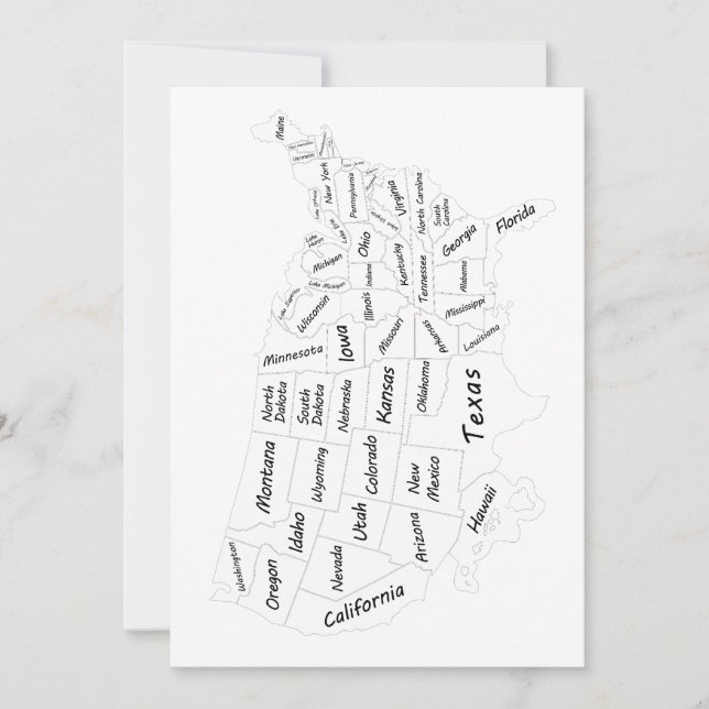 USA Map black and white  Invitation (Front)