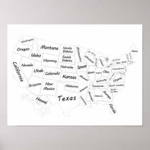 USA Map black and white Poster