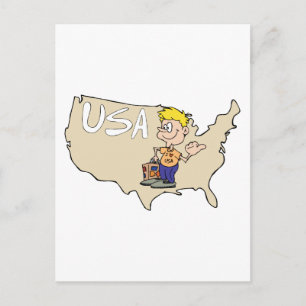 USA Map Cartoon Art Postcard