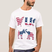 USA Map Flag Donkey & Elephant, Red White & Blue