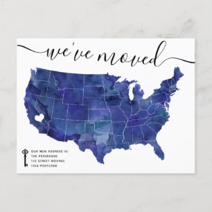 USA Map heart navy blue moving announcement Postcard