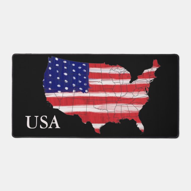 USA Map In Flag Colours With USA Text  Desk Mat (Front)