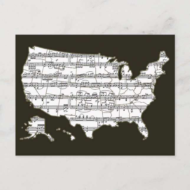 USA Map & Musical Notes Postcard (Front)