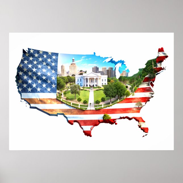 USA Map Outlined Flag  Poster (Front)