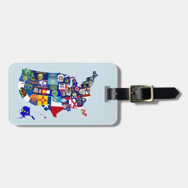 USA Map State Flags Mosaic Luggage Tag Template (Front Horizontal)