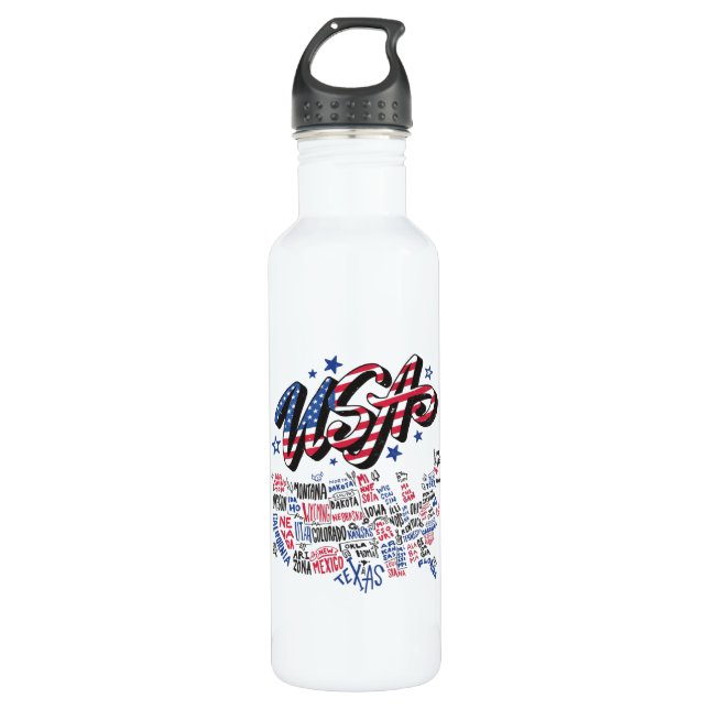 USA Map U.S. states America 710 Ml Water Bottle (Front)