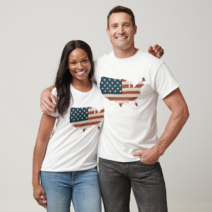 USA map vintage American flag tee