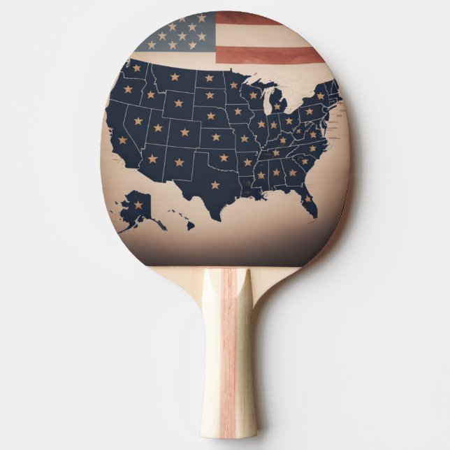 USA Map vintage Ping Pong Paddle (Front)