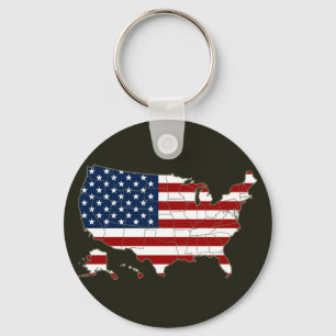 USA map with american flag Key Ring