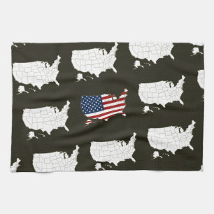 USA map with american flag Tea Towel