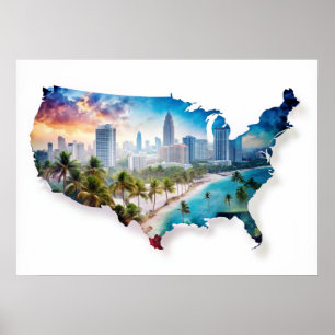USA Map with Landscapes Poster